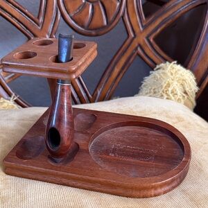 Wooden Pipe and Accessory Stand in Brown